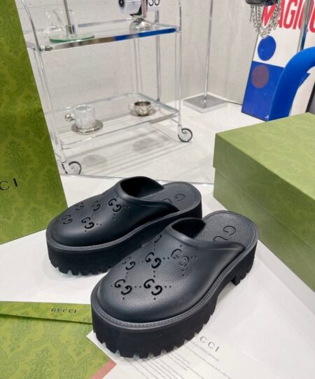 Gucci Women’s Platform Perforated G Sandal Black For Women GG ‎663577 JFB00 1000