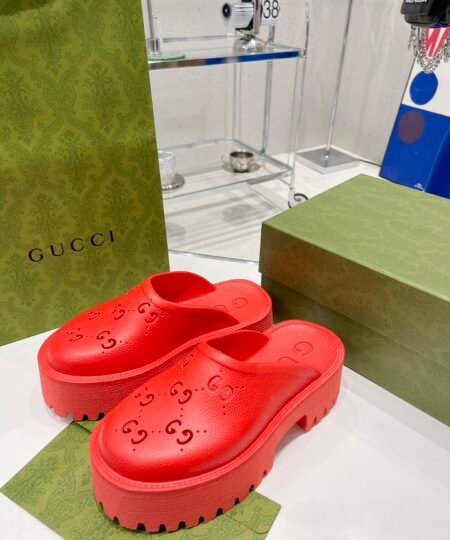 Gucci Women’s Platform Perforated G Sandal Red For Women GG