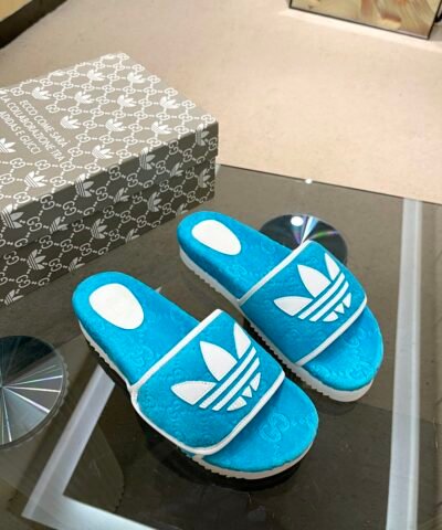 Gucci x Adidas Women’s GG Platform Sandal Light Blue For Women GG