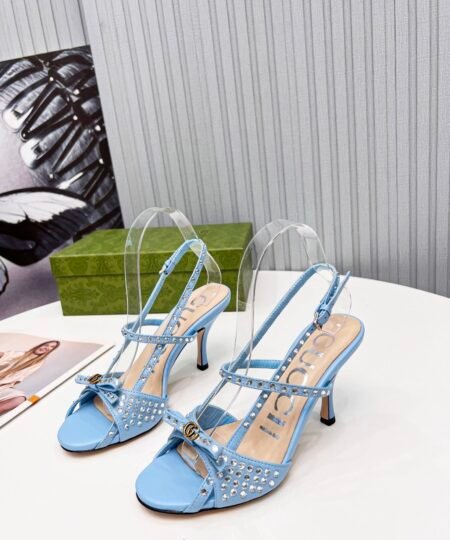 Gucci Women’s Sandal With Crystals Light Blue For Women GG