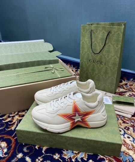 Gucci Women’s Rhyton Sneakers With Logo Print White Ivory For Women 6548636 DRW00 9022