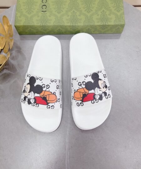 Gucci Women’s GG Slide Sandal With Mickey Mouse White For Women 407345