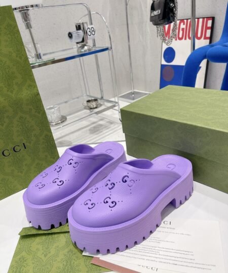 Gucci Women’s Platform Perforated G Sandal Light Blue For Women GG