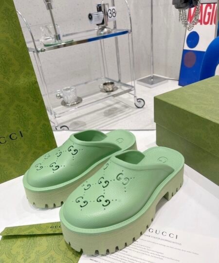 Gucci Women’s Platform Perforated G Sandal Green For Women GG