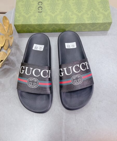 Gucci Women’s Logo Rubber Slide With Web Black For Women 522887