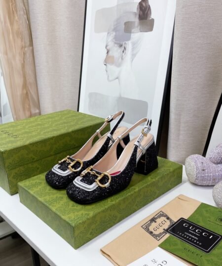 Gucci Lovelight Slingback Mid-Heel With Horsebit Black For Women GG