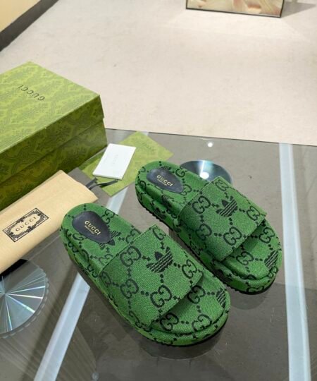 Gucci x Adidas Women’s GG Platform Sandal Dark Green For Women GG