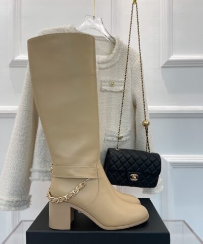 Chanel Women’s High Boots With Chain Beige For Women 3.7in/ 9.5cm