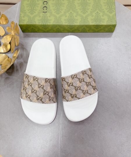 Gucci Women’s GG Slide Sandal With Bees White And Brown For Women 407345
