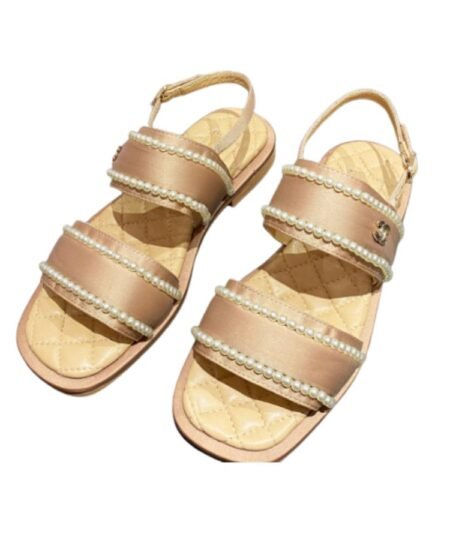 Chanel Pearl Flat Sandals Brown For Women
