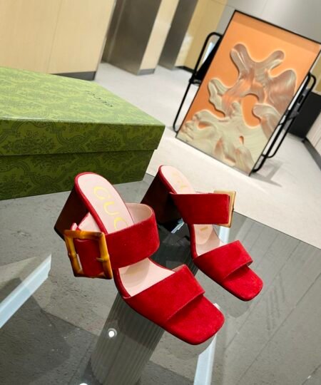 Gucci Women’s Sandal With Bamboo Buckle Red For Women GG‎
