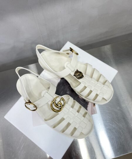 Gucci Women’s Rubber Buckle Strap Sandal White For Women 463463