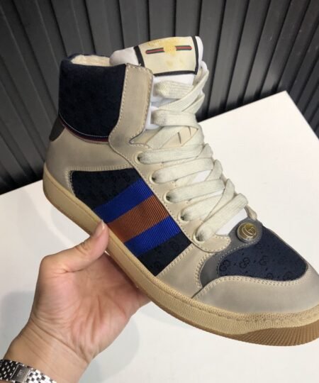 Gucci Women’s GG Screener Distressed High Top Off-White Blue For Women 563730