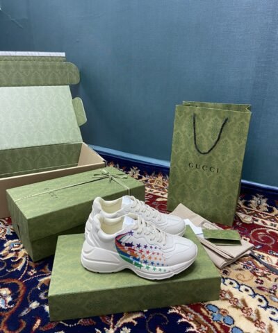 Gucci Women’s Rhyton Sneakers With Gucci Stars White Ivory For Women ‎684899