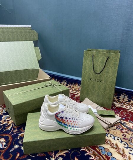 Gucci Women’s Rhyton Sneakers With Gucci Stars White Ivory For Women ‎684899