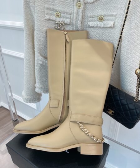 Chanel Women’s Ankle Boots With Chain Beige For Women 1.5in/ 4cm