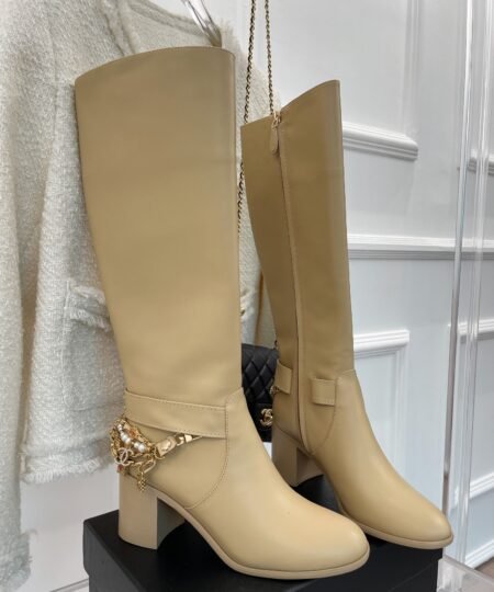 Chanel Women’s High Boots With Decor Beige For Women 3.7in/ 9.5cm