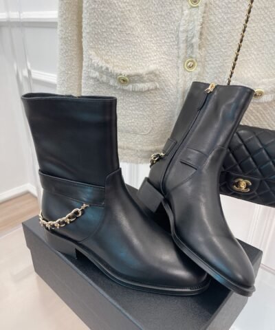 Chanel Women’s Ankle Boots With Chain Black For Women 1.5in/4cm