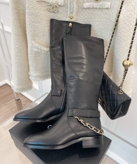 Chanel Women’s Ankle Boots With Chain Black For Women 1.5in/ 4cm