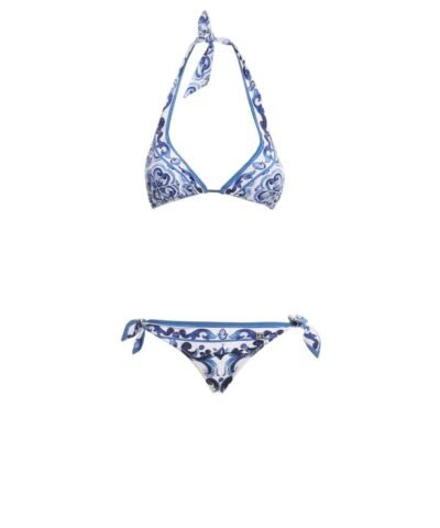 Dolce & Gabbana Majolica-Print Padded Triangle Bikini Blue For Women O8A54JHPGAZHY3TN