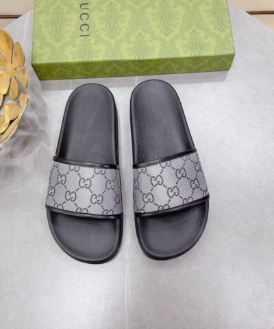 Gucci Women’s GG Slide Sandal Black And Gray For Women 407345