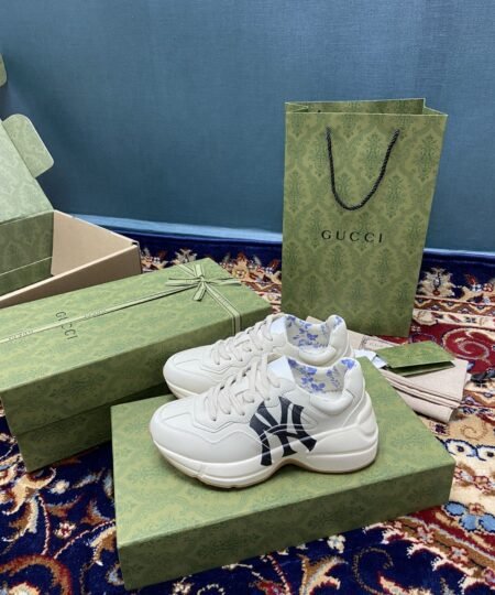Gucci Women’s Rhyton Sneaker GG With NY Yankess White Ivory For Women 548638 DRW00 9022