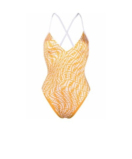 Fendi FF Vertigo V-Neck Swimsuit Yellow For Women
