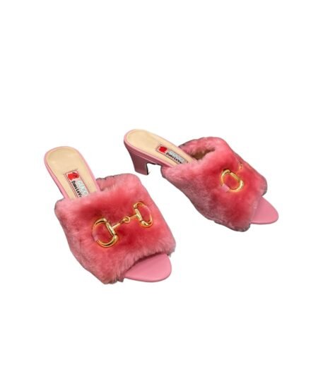 Gucci Horsebit Slide Sandal With Fur Pink For Women