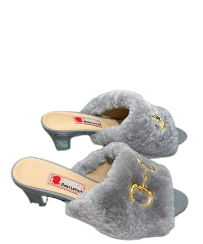 Gucci Horsebit Slide Sandal With Fur Grey For Women