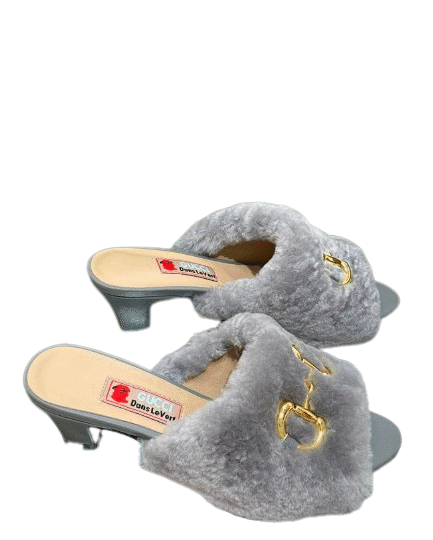 Gucci Horsebit Slide Sandal With Fur Grey For Women