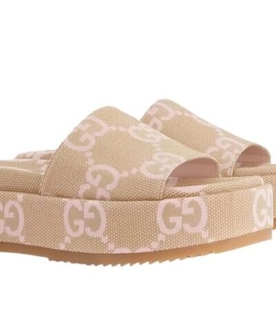 Gucci Jumbo Gg Platform Slide Sandal Beige For Women 730043 UKO00 8805