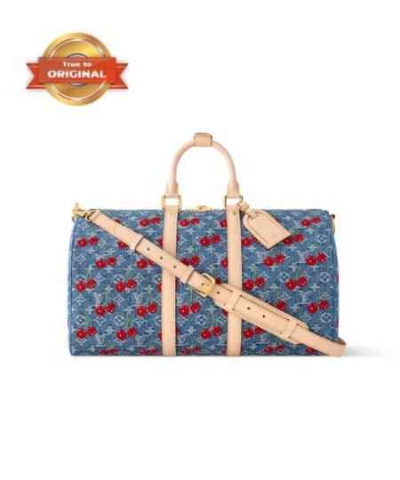 [True-to-ORIGINAL] Louis Vuitton LV x TM Keepall Bandoulière 45 Cherry Denim 17.7in/45 cm M13875