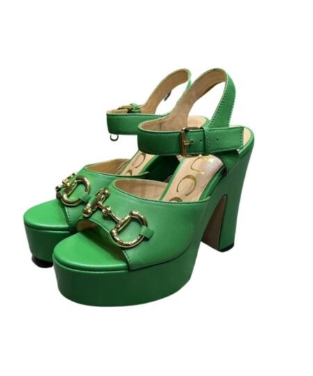 Gucci Platform Sandal With Horsebit Green For Women