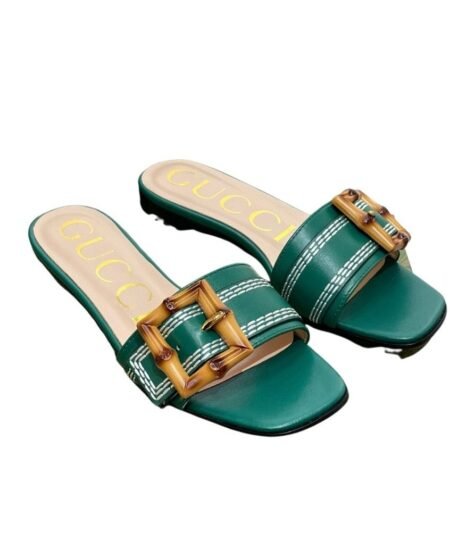 Gucci Slide Sandal With Bamboo Buckle Green For Women 724837 C9D00 3120