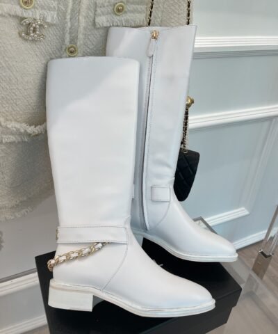 Chanel Women’s Ankle Boots With Chain White For Women 1.5in/4cm