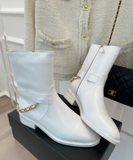 Chanel Women’s Ankle Boots With Chain White For Women 1.5in/4cm
