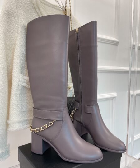 Chanel Women’s High Boots With Chain Light Violet For Women 3.7in/ 9.5cm