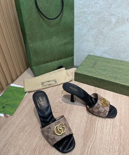 Gucci Double G Slide Sandal Chevron Matelasse Black For Women GG 674839