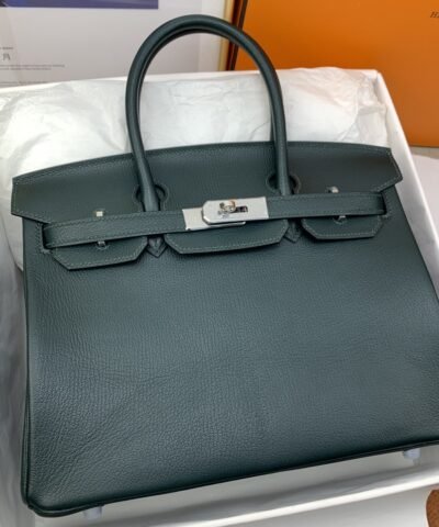 Hermes Birkin Nata Swift Dark Green For Women Silver Toned Hardware 11.8in/30cm