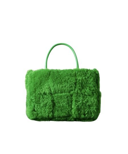 Bottega Veneta Arco Small Trimmed Intrecciato Shearling Tote Green For Women 17411127377168917