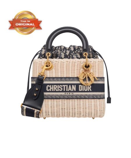[True-to-ORIGINAL] Christian Dior Medium Lady Dior Bag Natural/Blue For Women 9.5in/24cm M0565CMVO_M808