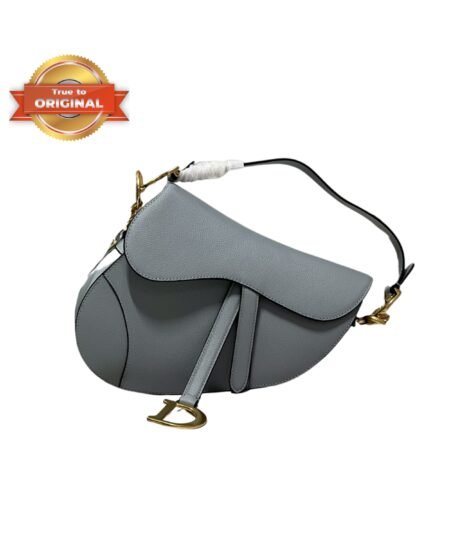 [True-to-ORIGINAL] Christian Dior Saddle Bag Light Blue Grained Gold Toned Hardware For Women 25cm/10in CD