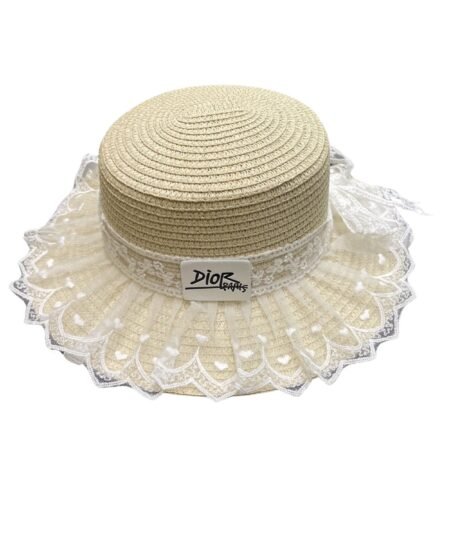 Dior Paris Lace-Trimmed Boater Hat Natural Beige For Women