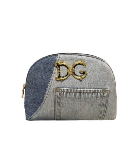 Dolce & Gabbana Patchwork Denim Make-Up Bag With Baroque Logo Grey For Women 9.4in/24cm