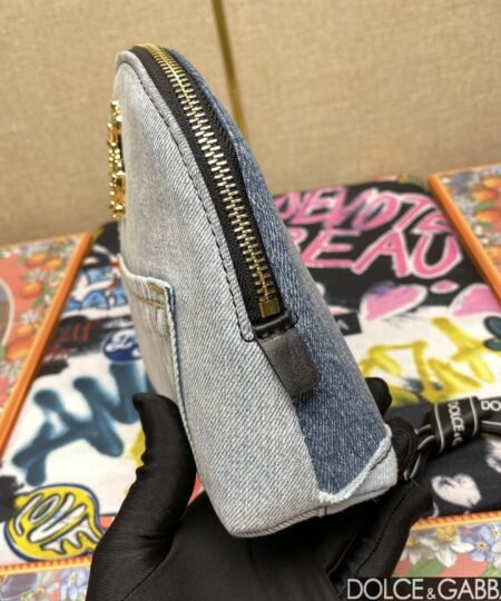 Alternative view of Dolce & Gabbana Patchwork Denim Make-Up Bag With Baroque Logo Grey For Women 9.4in/24cm