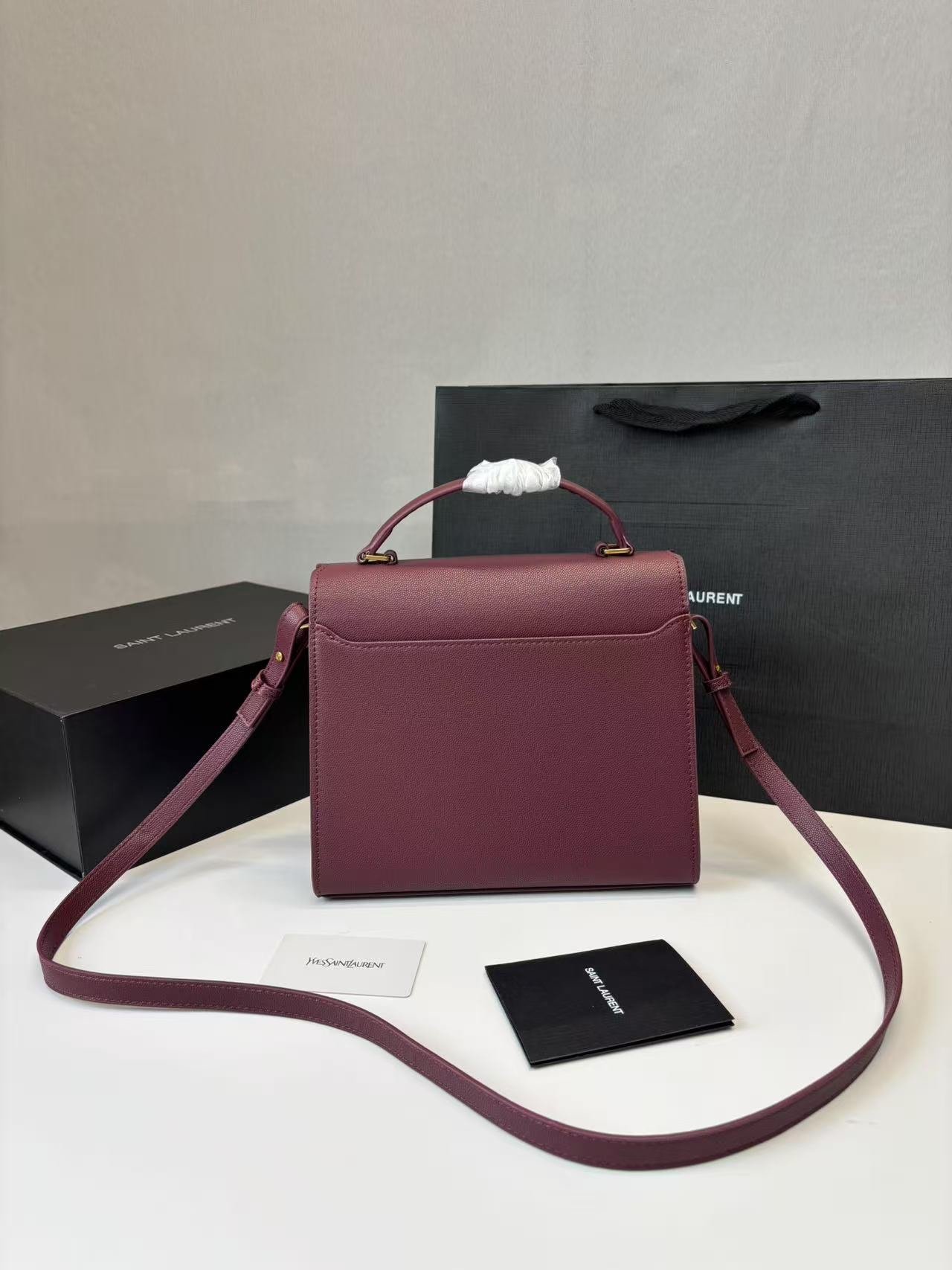 Saint Laurent Cassandra Medium Top Handle Bag Deep Burgundy For Women 9.6in/24.5cm YSL - Image 3