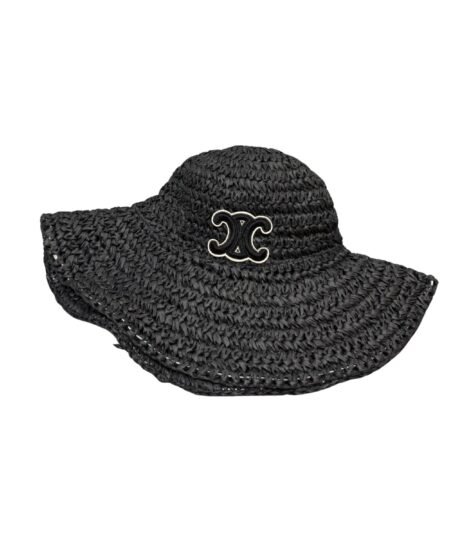 Celine Wide Brim Straw Hat Raffia Black For Women 57cm/22.4in