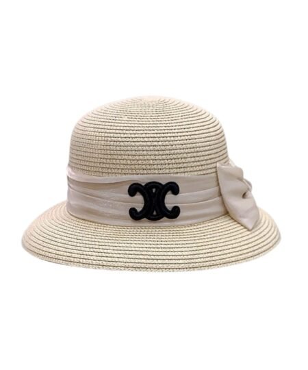 Celine Straw Hat With Satin Ribbon Bow Beige For Women 58cm/22.8in