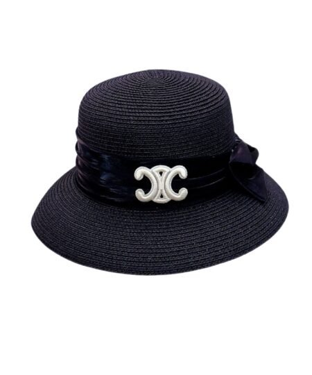 Celine Straw Hat With Satin Ribbon Bow Black For Women 58cm/22.8in