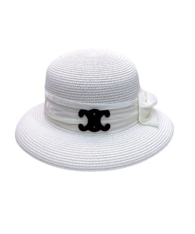 Celine Straw Hat With Satin Ribbon Bow White For Women 58cm/22.8in